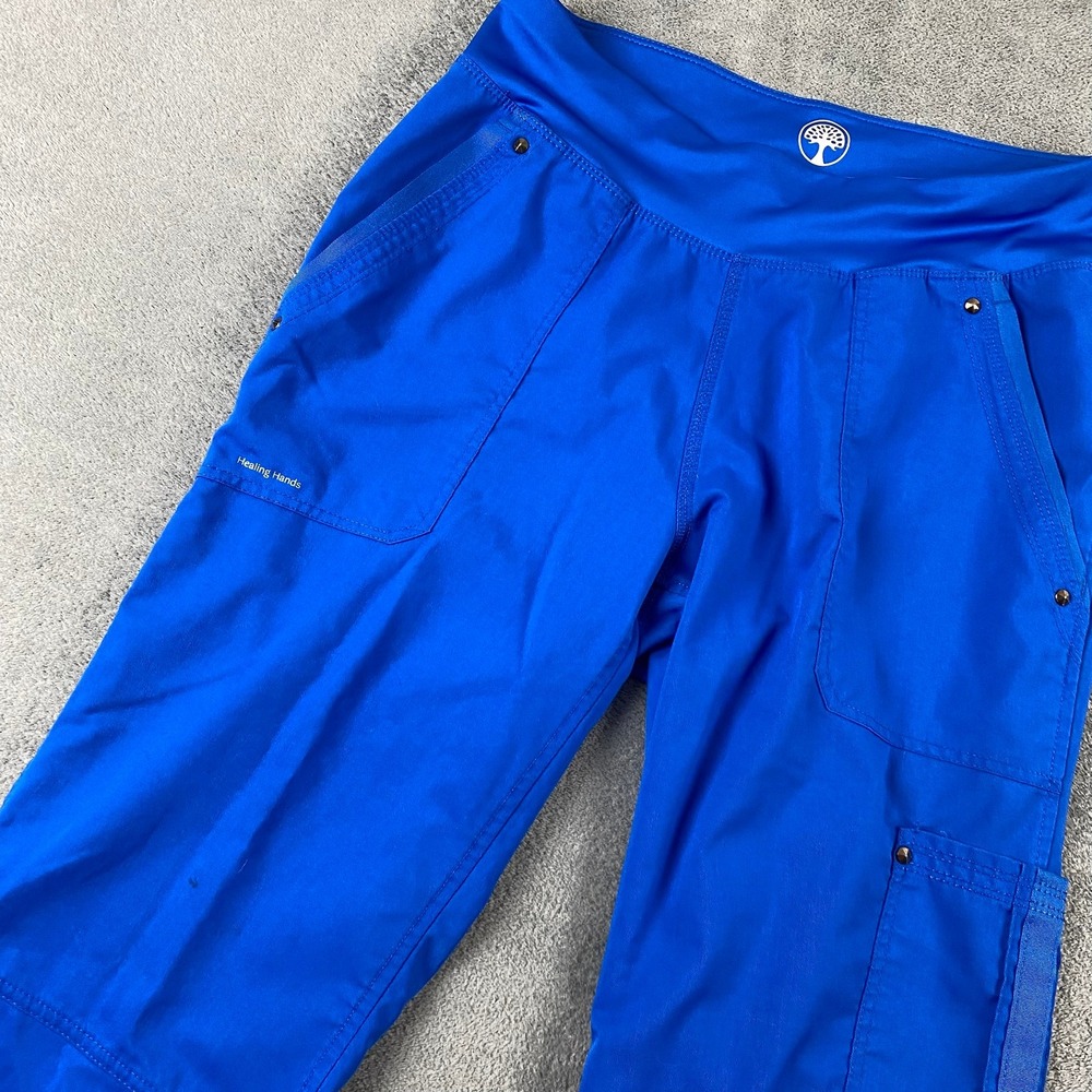 Healing Hands Womens Small Scrub Pants Royal Blue Yoga Waist Cargo Style 9133
